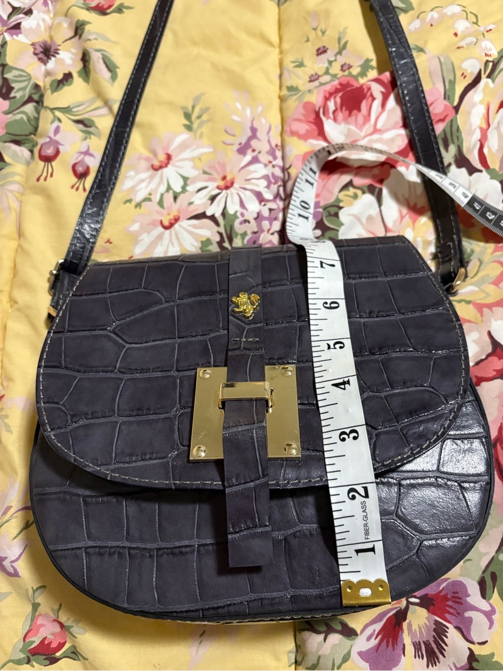 Pratesi Firenze Gunmetal Italian Crossbody Bag with  Gold Hardware - Picture 15 of 16